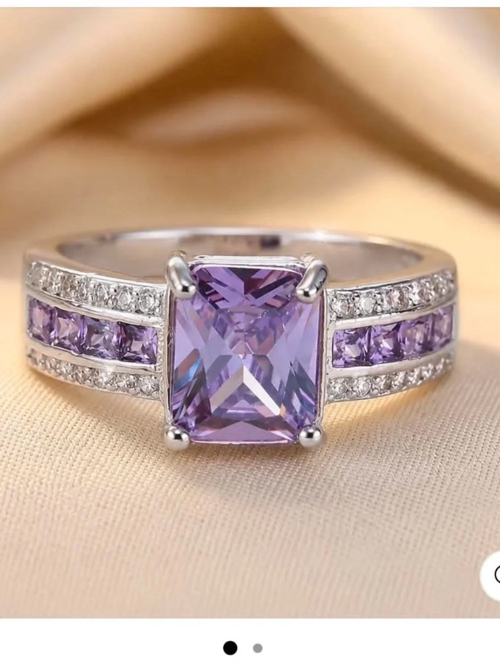 Silver amethyst Chanel ring